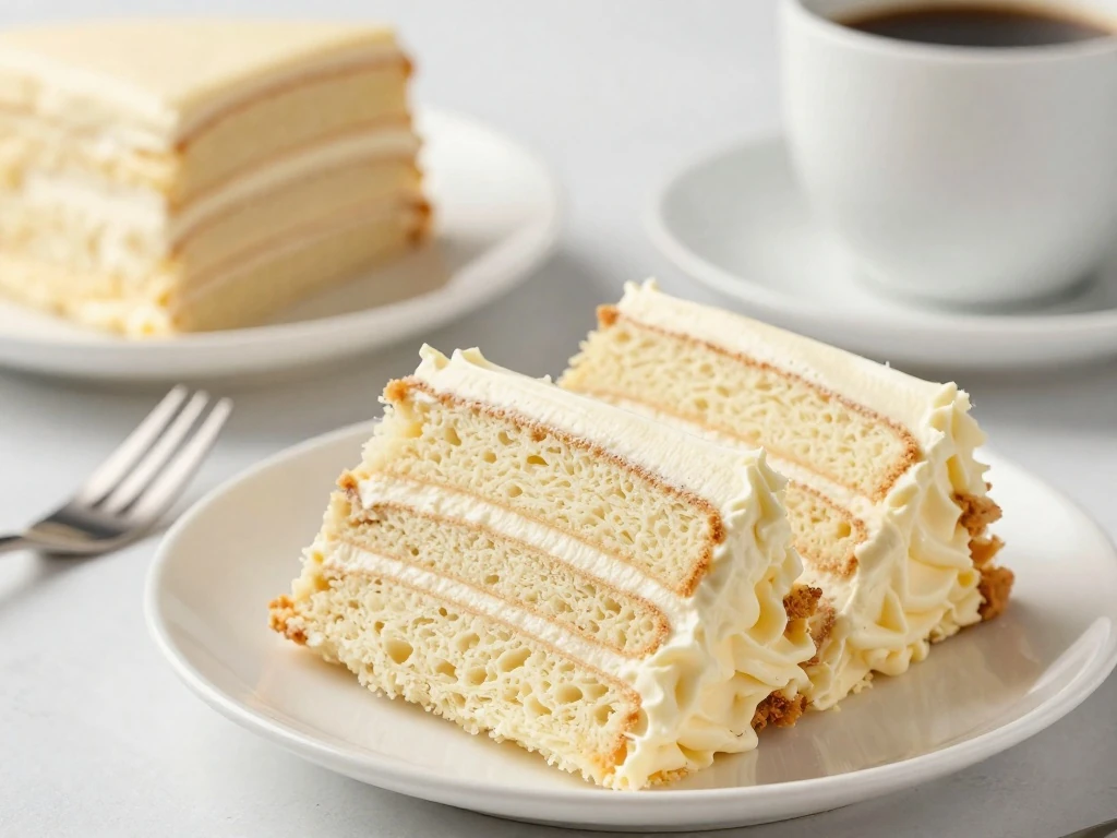 Slices of moist vanilla cake ready to serve