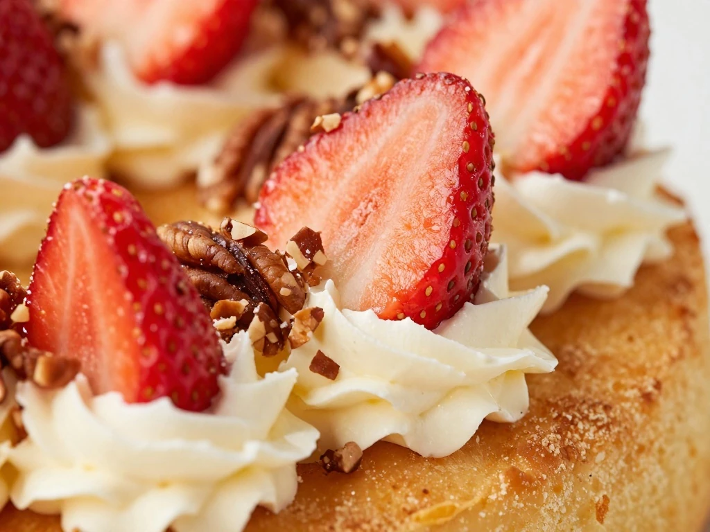 Strawberries and pecans decorating mostachón cake