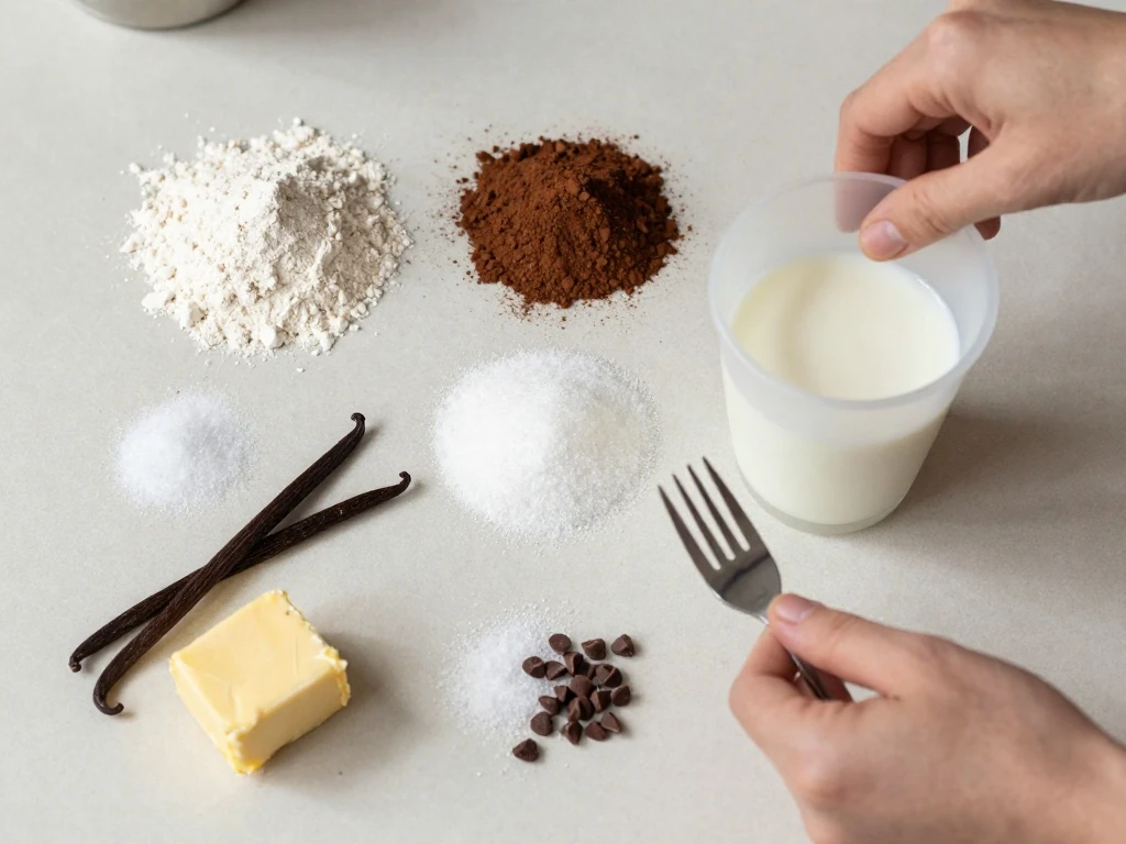 Ingredients for an easy chocolate microwave mug cake