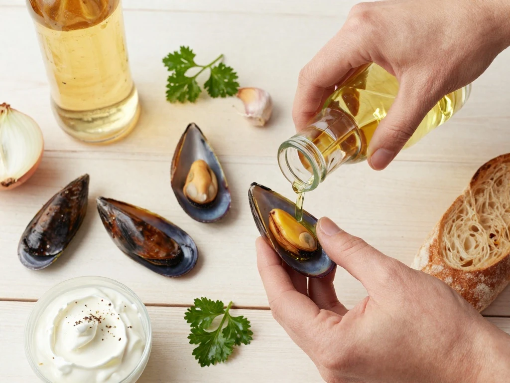 Ingredients for mussels cooked in lager