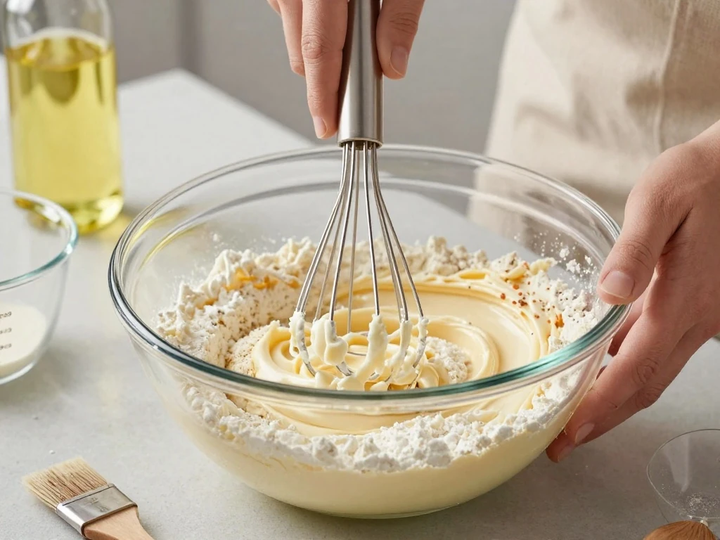 Whisking the three ingredients together to make cake goop