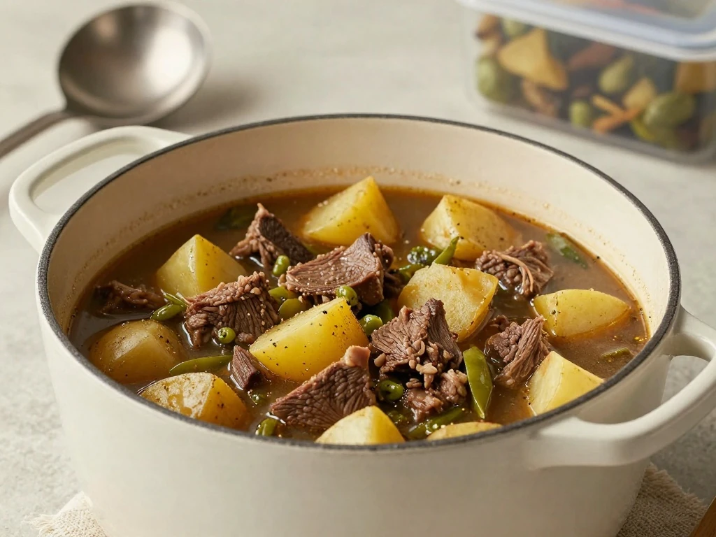 Leftover New Mexico beef and green chile stew ready to reheat