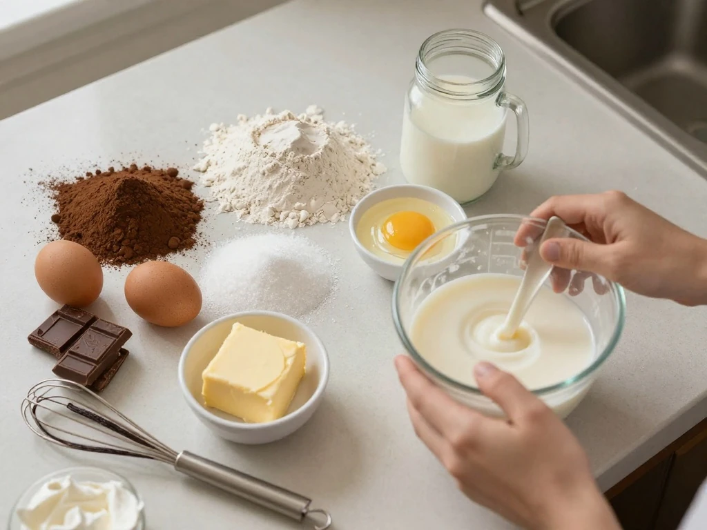 Ingredients for a homemade chocolate Ho Ho cake