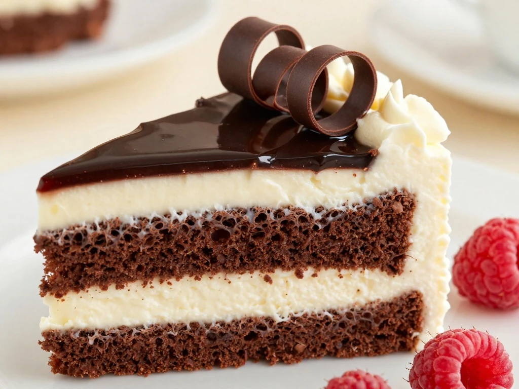 Close-up slice of chocolate Ho Ho cake with cream filling