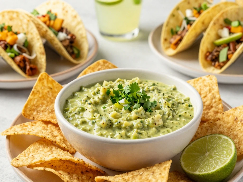 Classic Ole Guacamole with Key Lime served with tortilla chips and tacos