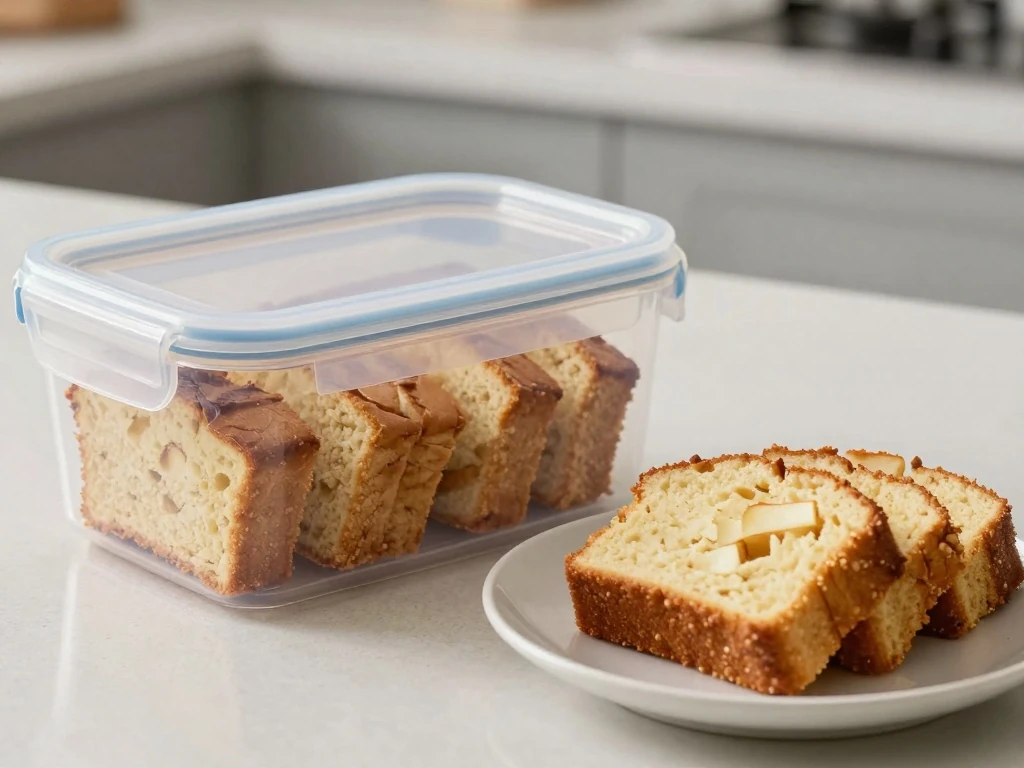 Stored slices of homemade apple cake ready to serve