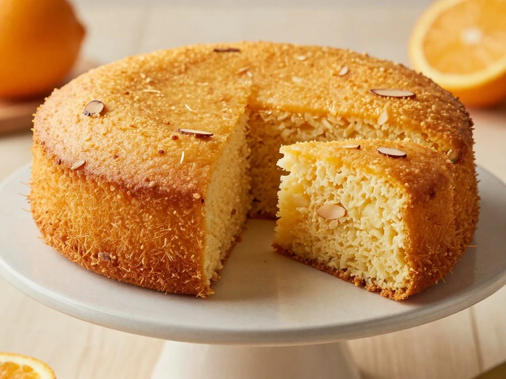 Moist flourless orange cake with a tender almond crumb
