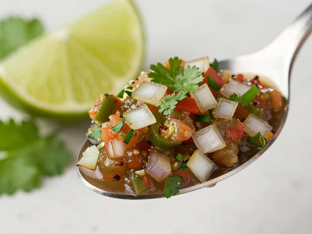 Close-up of chunky restaurant-style salsa texture