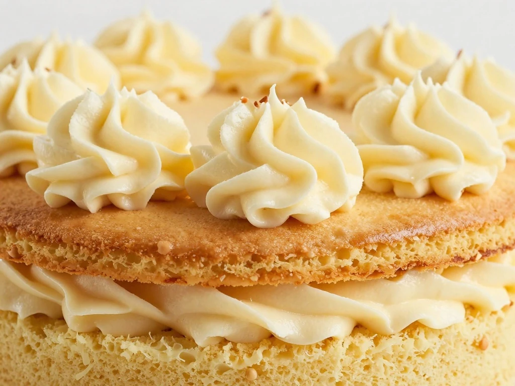Vanilla buttercream filling between homemade cake layers