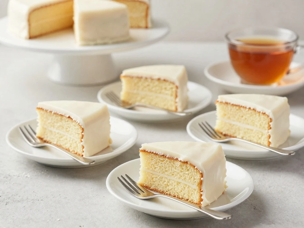 Slices of vanilla cake ready to serve with tea