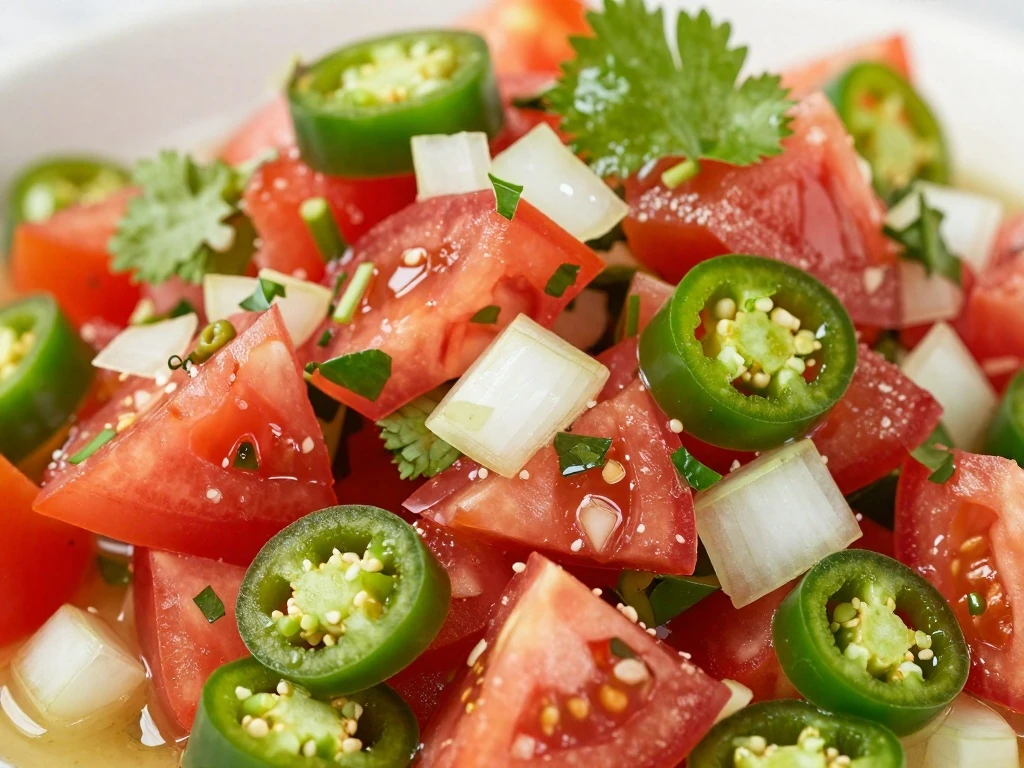 Close-up of chunky fresh pico de gallo texture