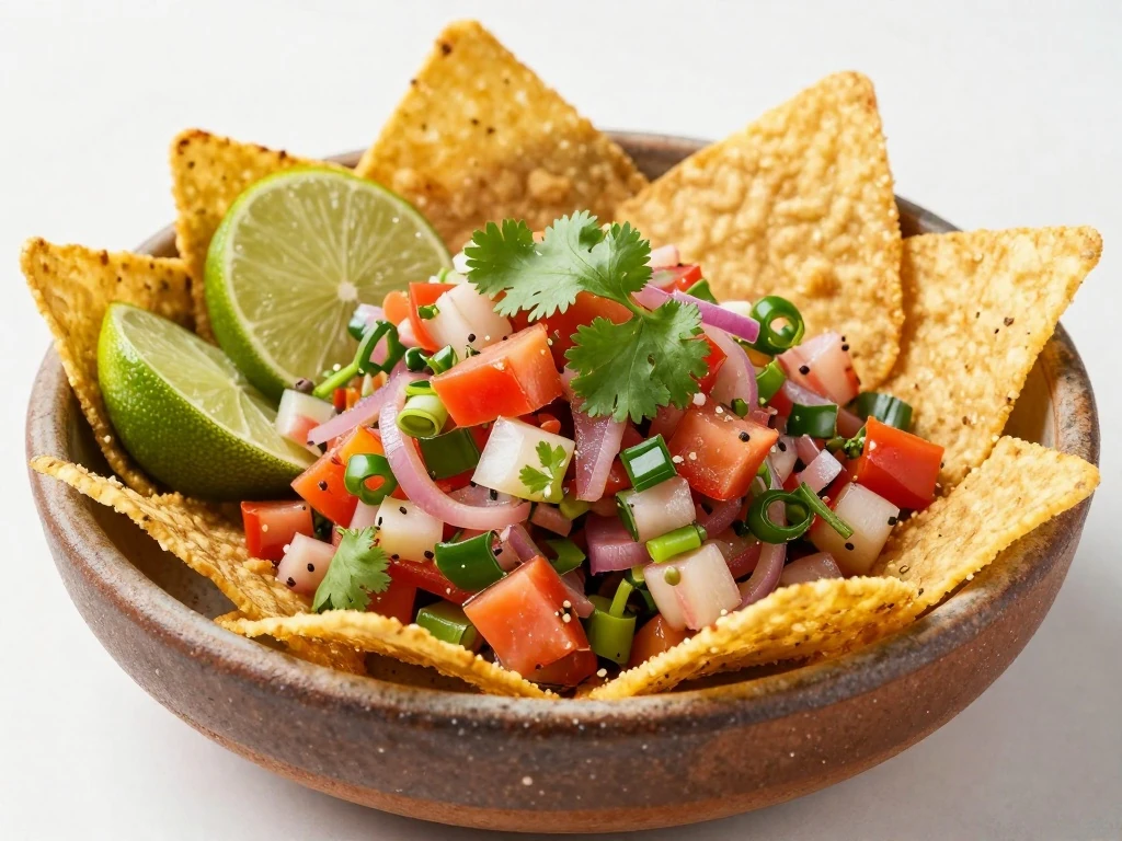 Bowl of classic pico de gallo served with tortilla chips
