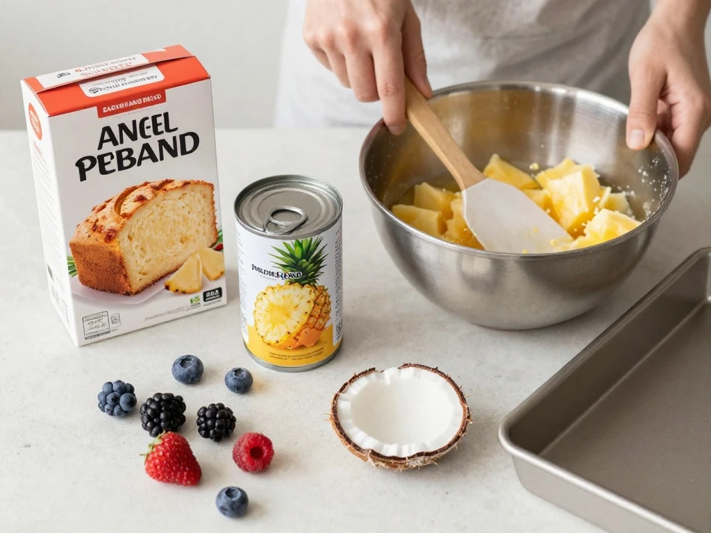 Angel food cake mix and undrained crushed pineapple for pineapple cake