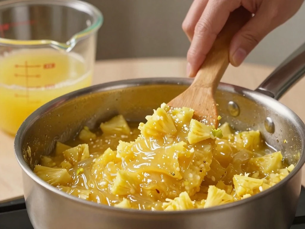 Cooking glossy pineapple filling for a layer cake
