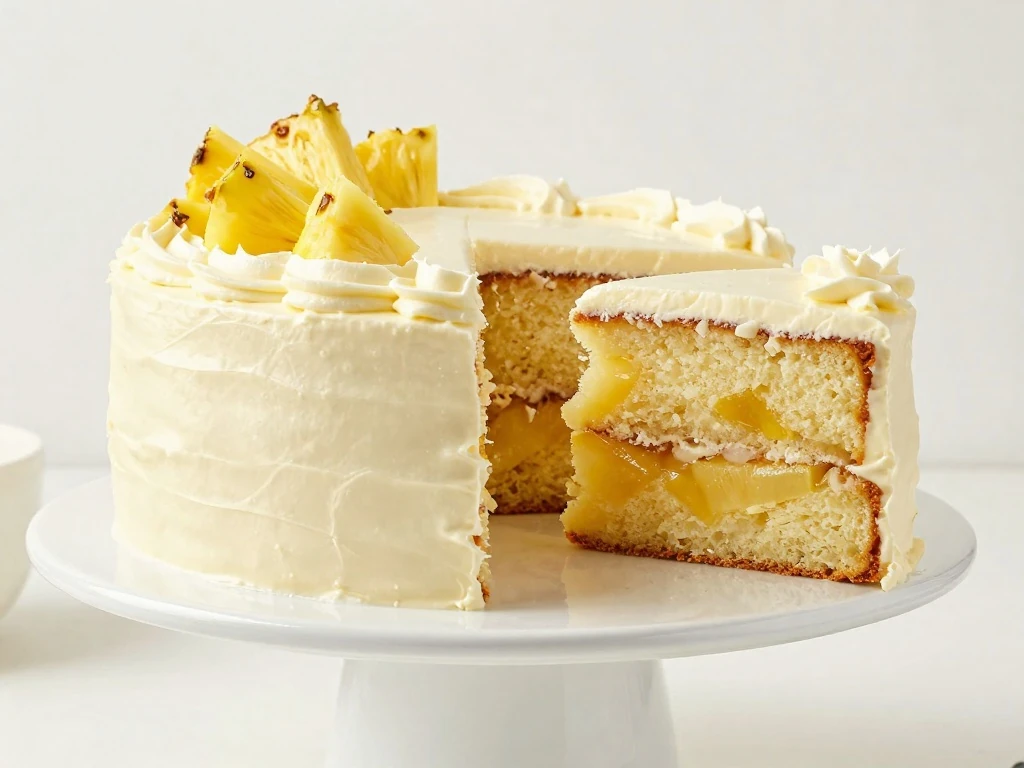 Sliced pineapple layer cake with cream-cheese frosting