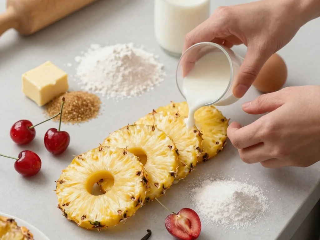 Ingredients for homemade pineapple upside-down cake