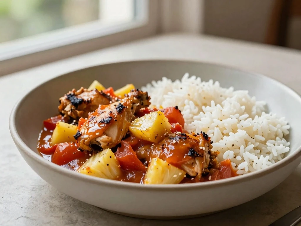Pollo en Piña chicken in pineapple with rice