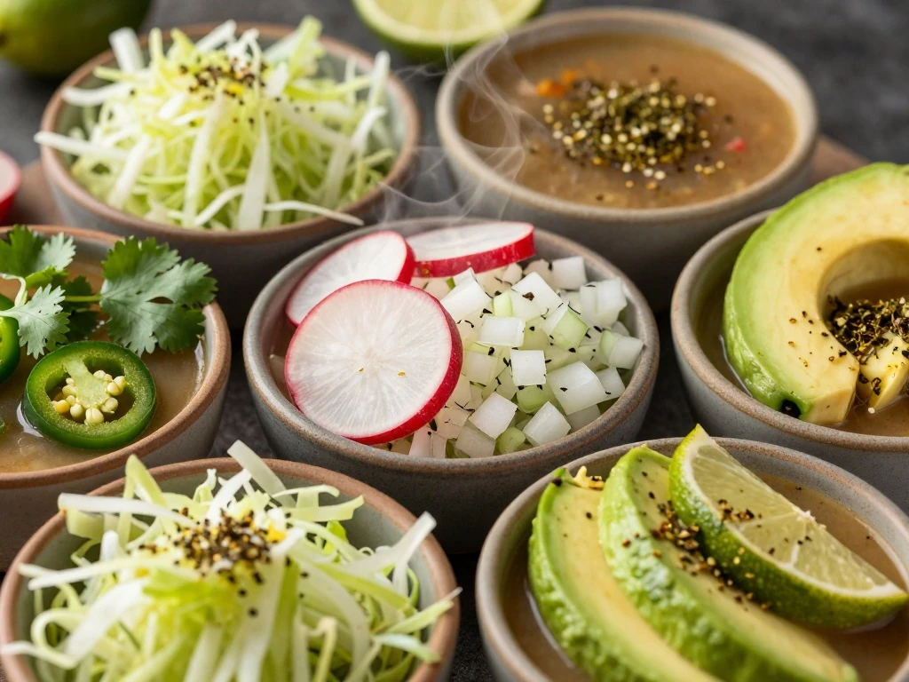 Fresh garnishes served with pozole rojo