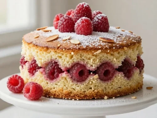 Easy Raspberry Cake Recipe with Fresh Berries and Almonds