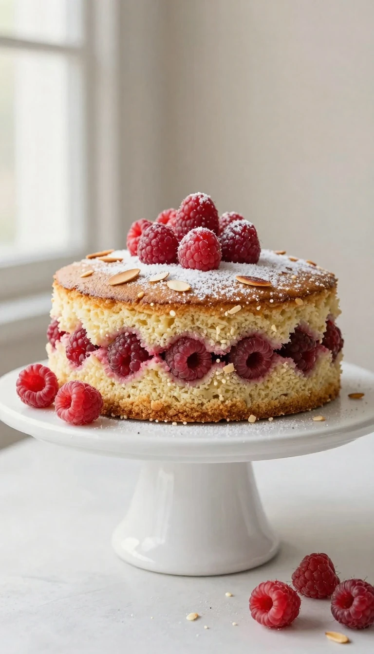Easy Raspberry Cake Recipe with Fresh Berries and Almonds
