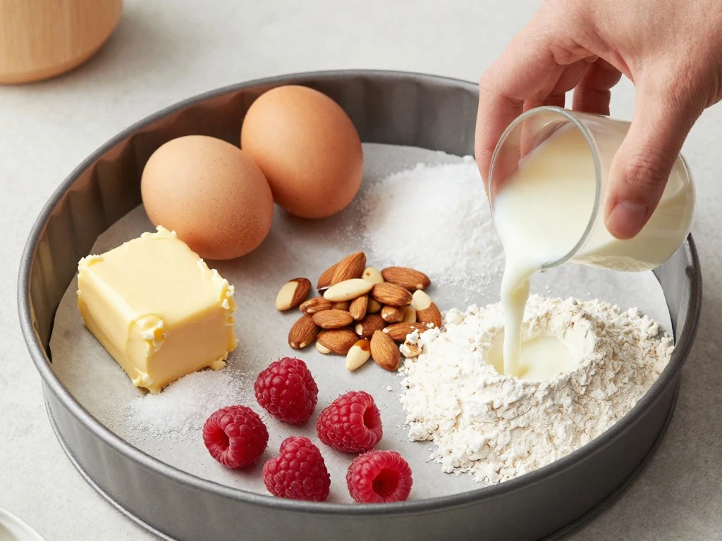 Ingredients for an easy raspberry cake recipe