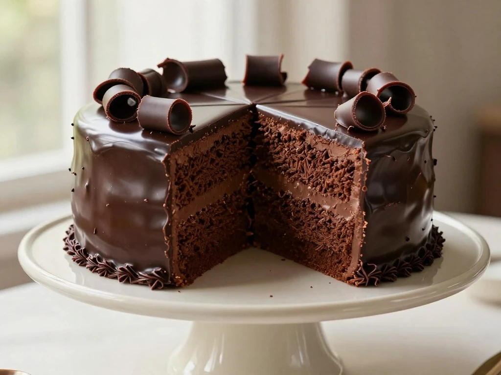 Rich Swiss chocolate cake with glossy ganache and moist cocoa layers