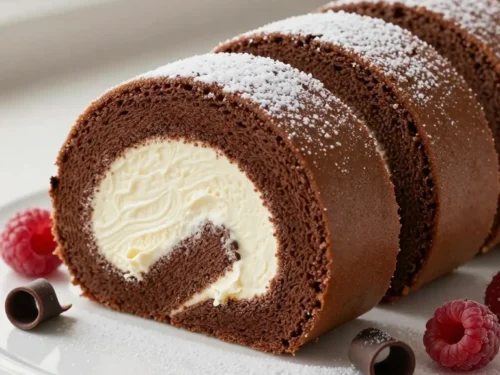 Easy Chocolate Roll Cake Recipe with Silky Cream Filling