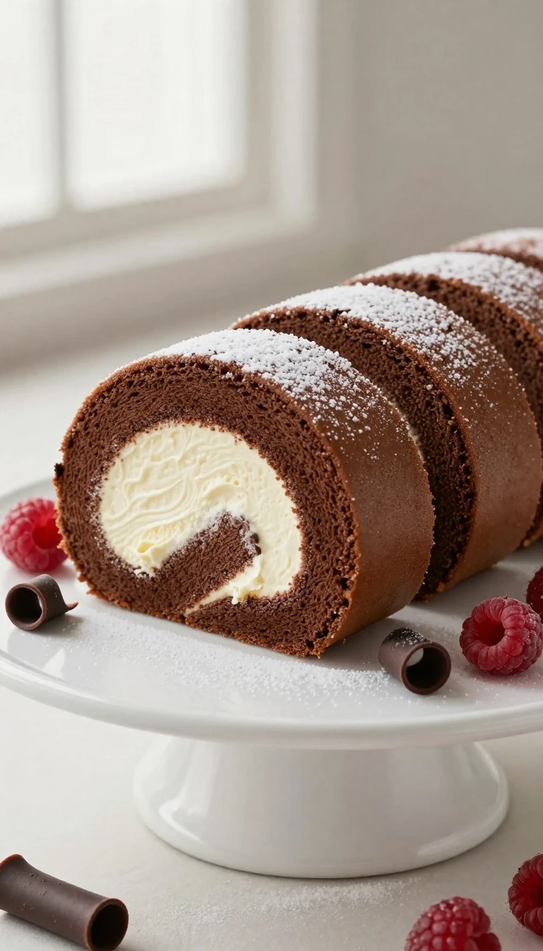 Easy Chocolate Roll Cake Recipe with Silky Cream Filling