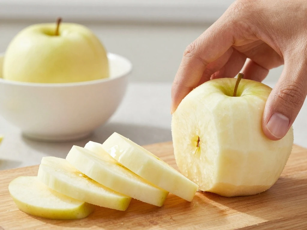Firm apples sliced thinly for a French apple cake