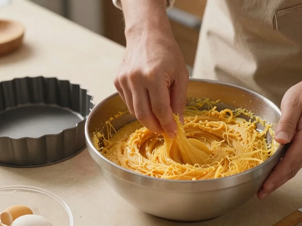 Preparing orange semolina cake batter before baking