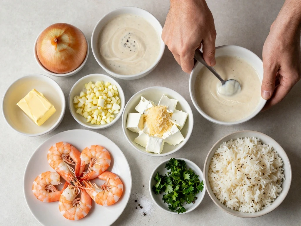 Ingredients for creamy Shrimp Christina recipe