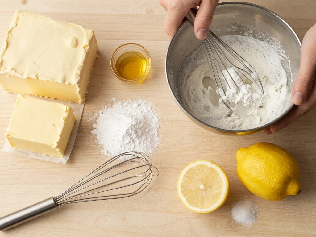Ingredients for silky cream cheese carrot cake frosting arranged on a counter