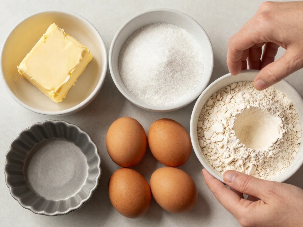 Four ingredients for a simple homemade sponge cake