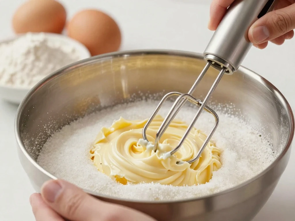 Light fluffy butter and sugar mixture for sponge cake