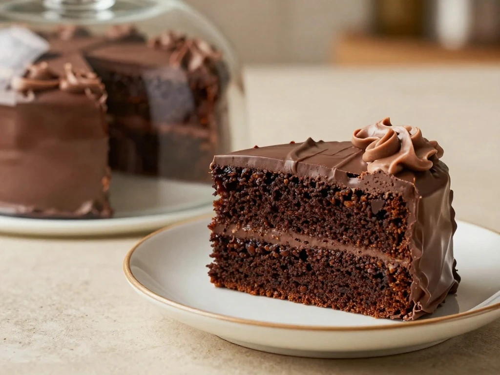Covered Devil's Food Cake slice ready for storage