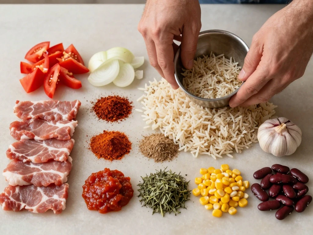 Ingredients for spicy pork with Mexican rice