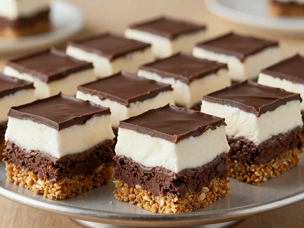 S'mores cake squares with chocolate cake, marshmallow frosting, and graham-cracker topping
