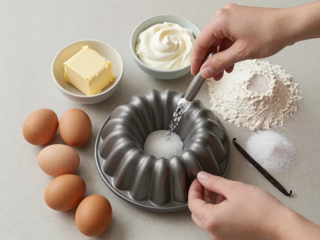 Ingredients for moist sour cream pound cake