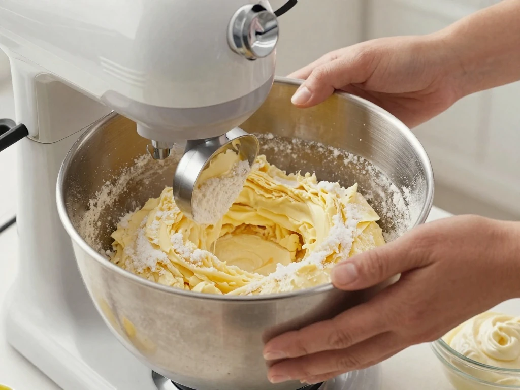 Creaming butter and sugar for sour cream pound cake
