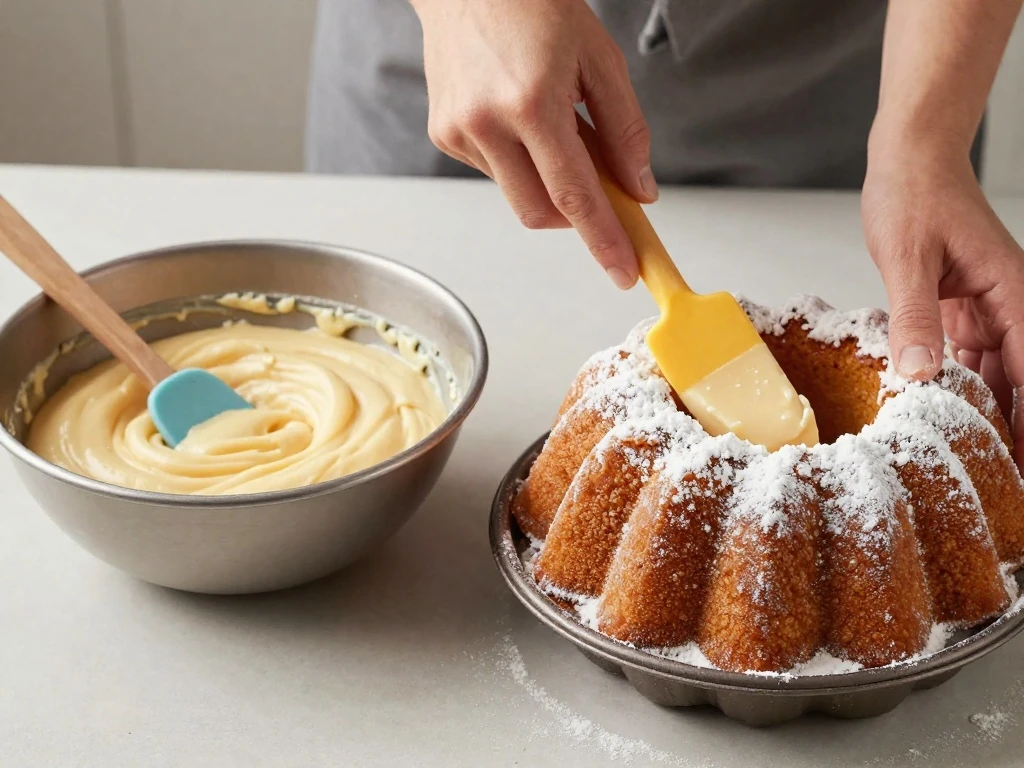 Prepared Bundt pan and pound cake batter