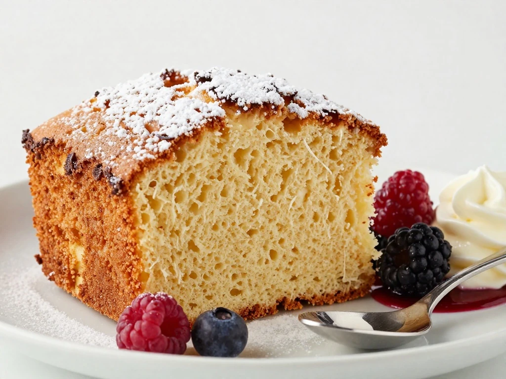 Sour cream pound cake slice with berries and whipped cream