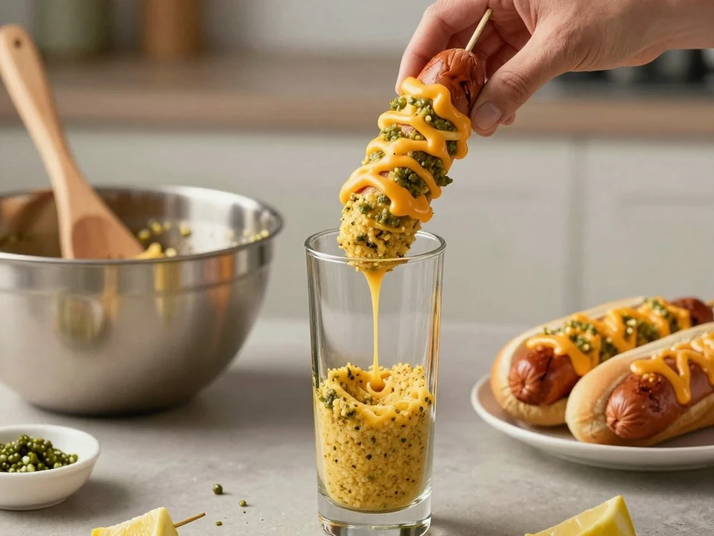 Dipping skewered hot dogs into Southwestern corn dog batter