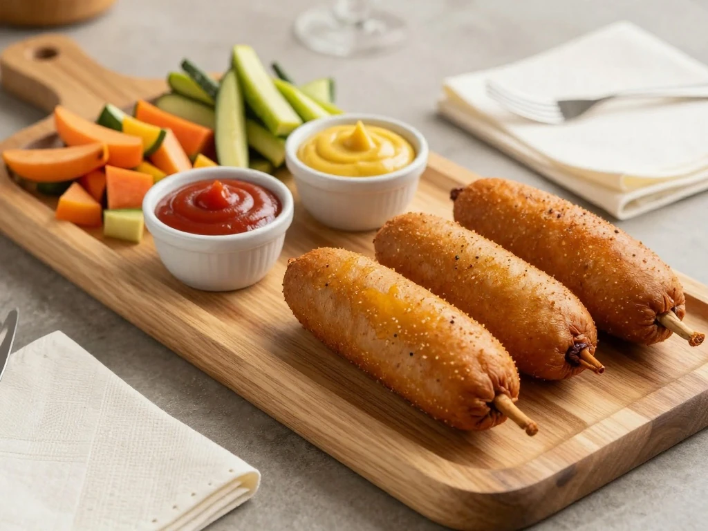 Southwestern corn dogs served with dipping sauces for a party