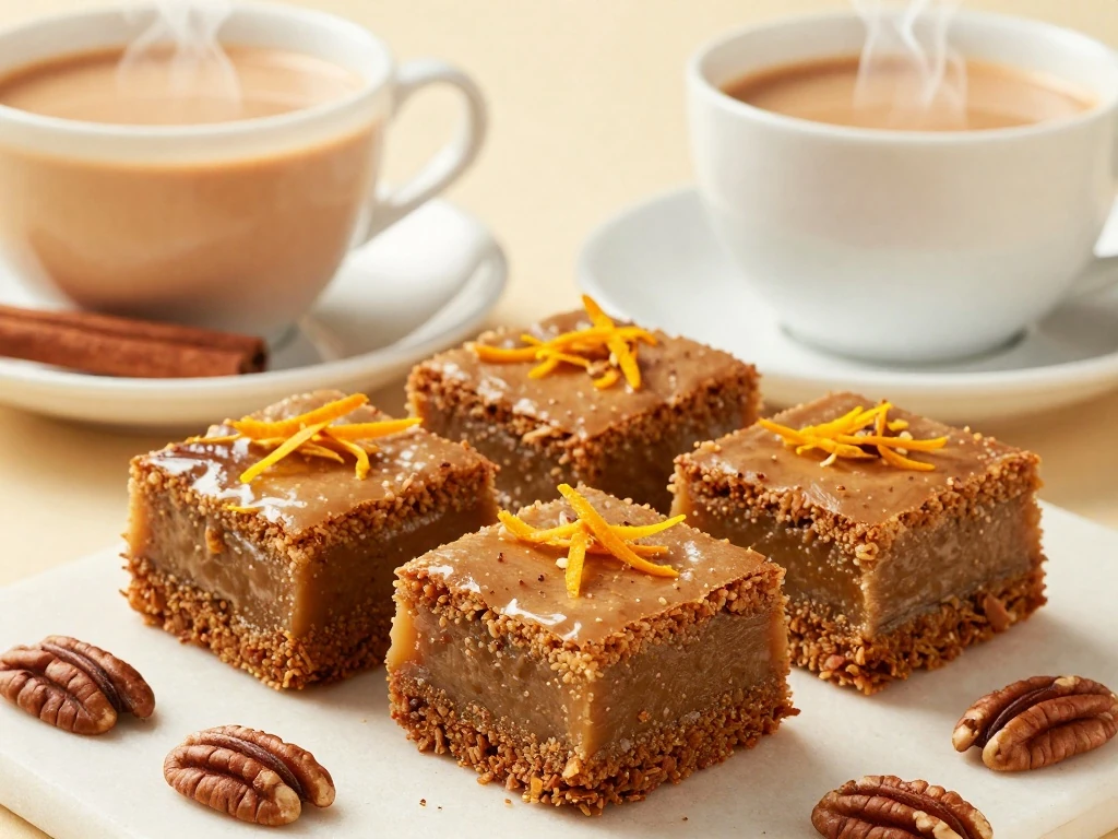 Spiced chai cake served with tea and cinnamon