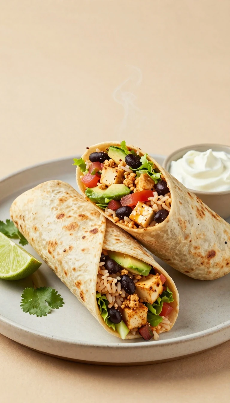 Spicy Tofu Burritos Recipe with Chipotle, Black Beans, and Fresh Avocado