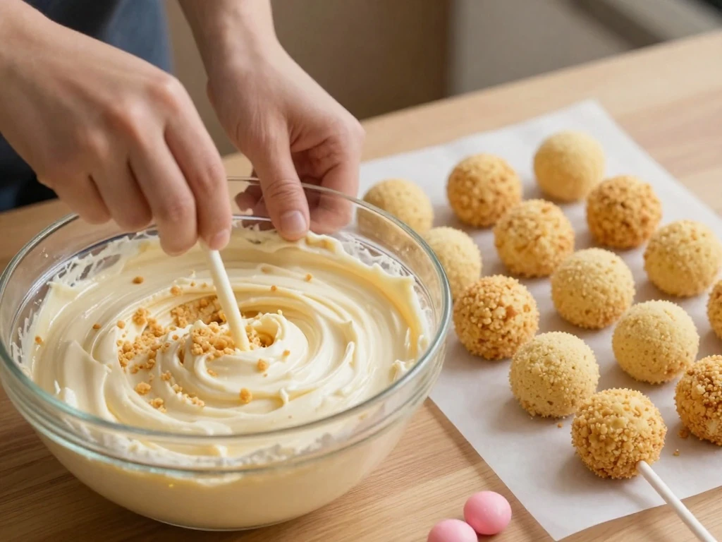 Preparing vanilla cake pop mixture and shaping cake balls