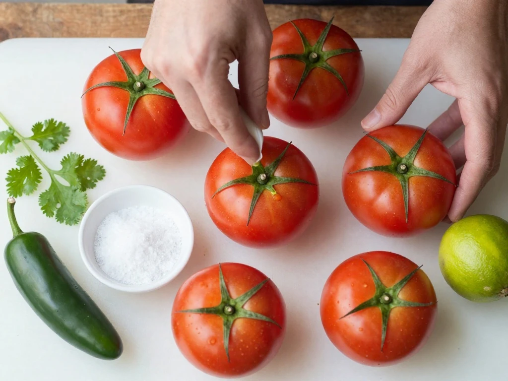 Ingredients for Steve's pico de gallo arranged on a cutting board