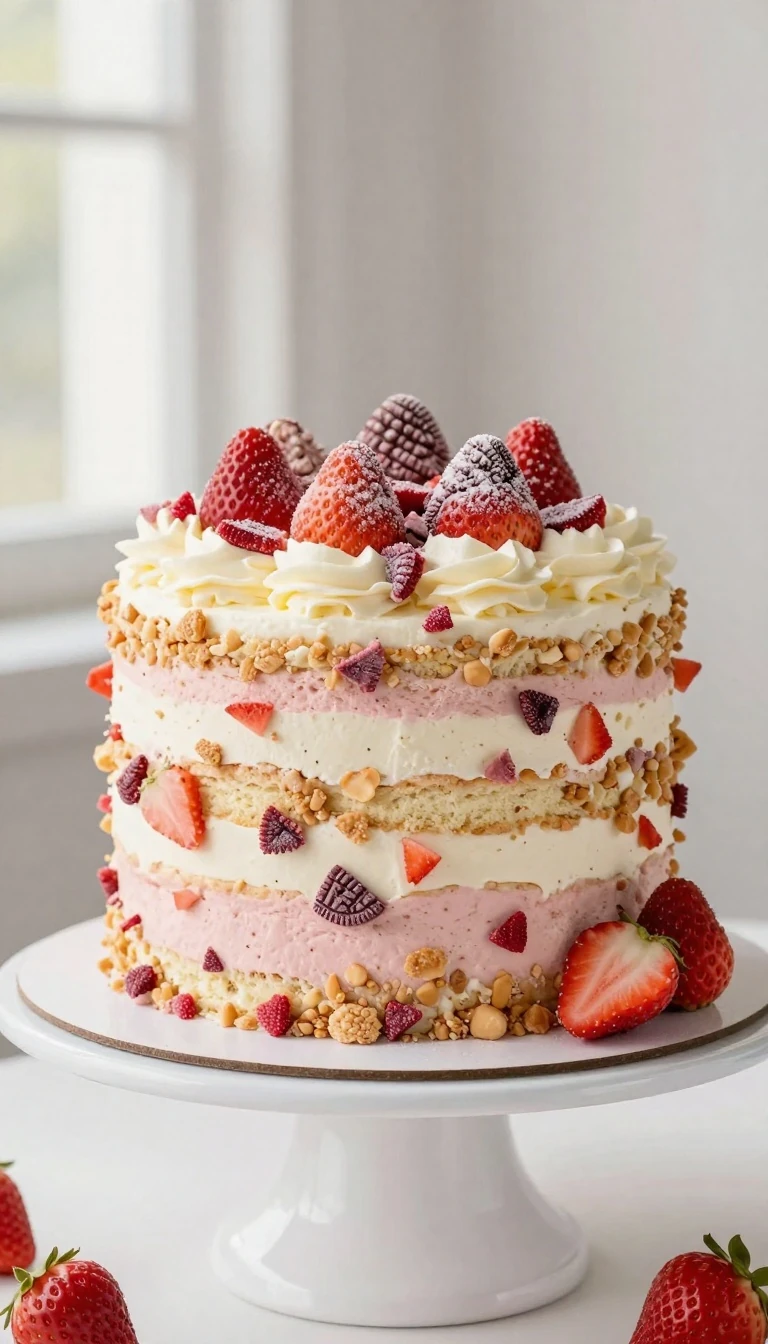 Strawberry Crunch Cake Recipe with Golden Oreo Crumble