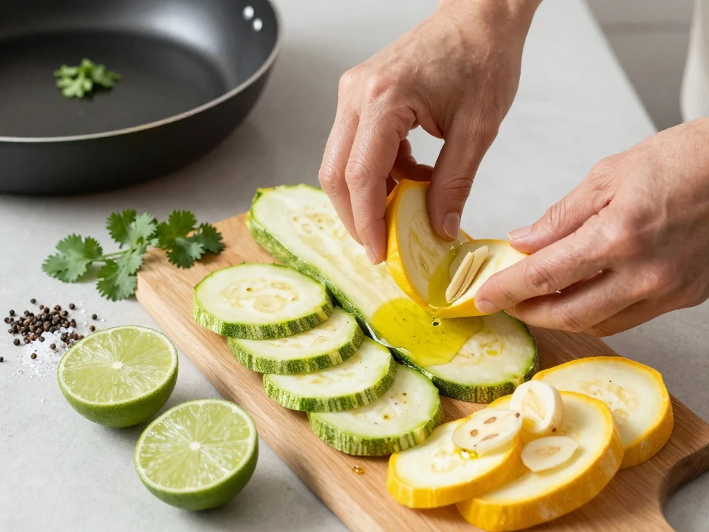 Ingredients for summer squash with toasted garlic and lime