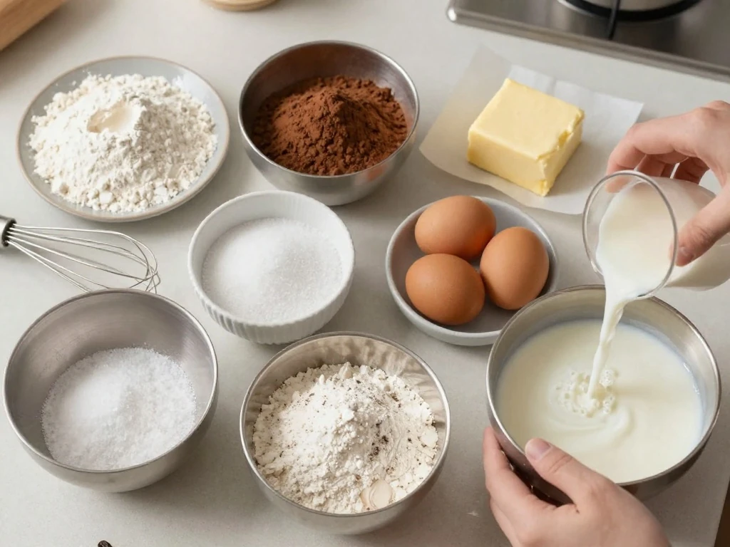 Ingredients for homemade swirled marble cake